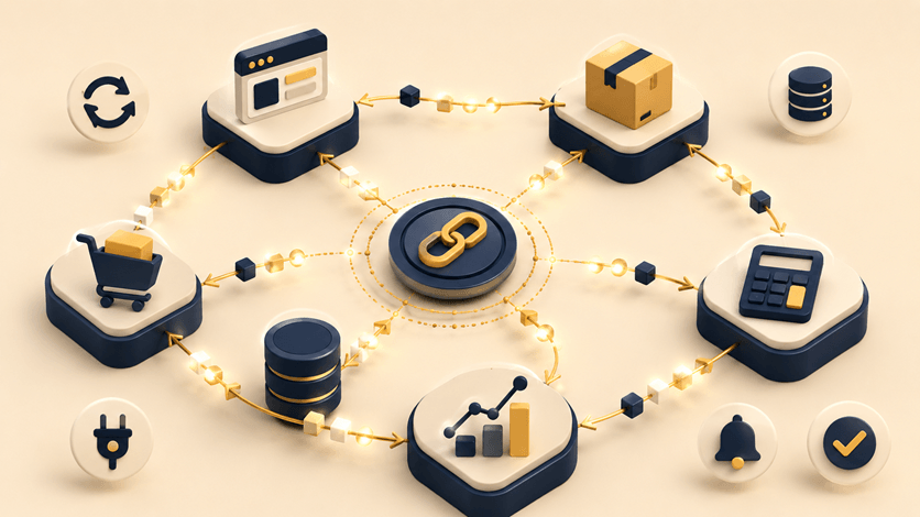 تصميم بصري يوضح أتمتة وربط الأنظمة
