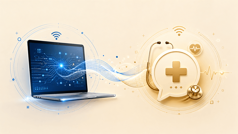 تصميم بصري يوضح مشروع عيادة رقمية للتشخيص والعلاج عن بعد