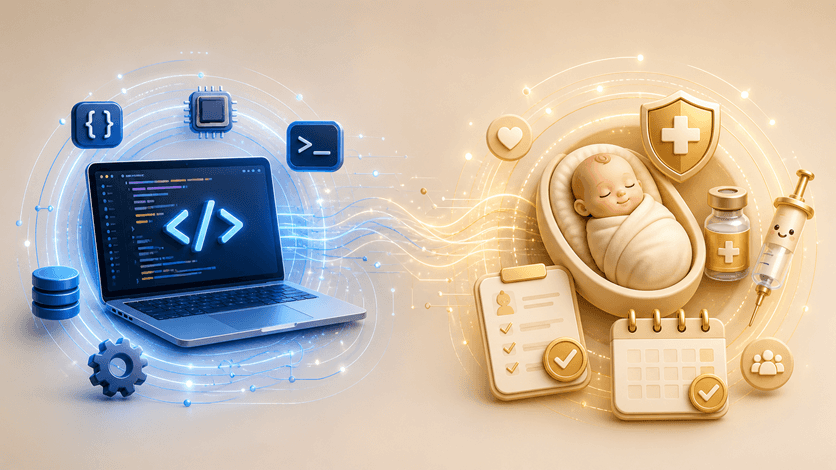تصميم بصري يوضح مشروع متابعة التطعيمات وحديثي الولادة